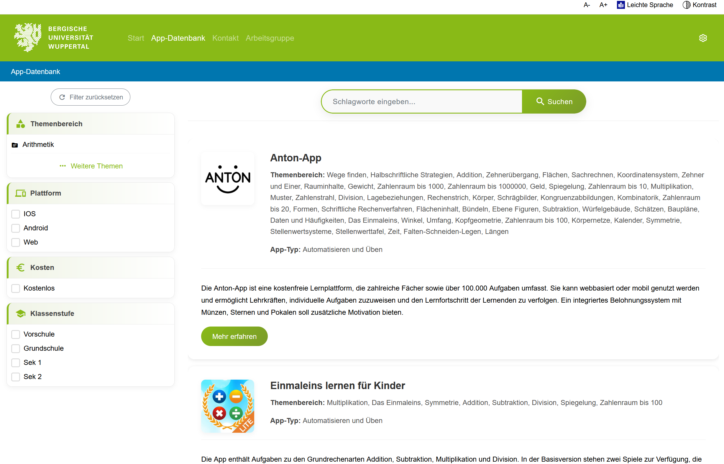 Mathematik-App-Datenbank
